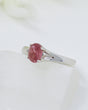 Natural Pink Tourmaline sterling silver ring Size 9 with rosy pink oval gemstone and elegant split shoulder silver setting.