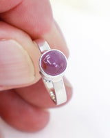 Natural Ruby sterling silver ring Size 8 with deep red pear-shaped gemstone in a polished .925 silver setting.