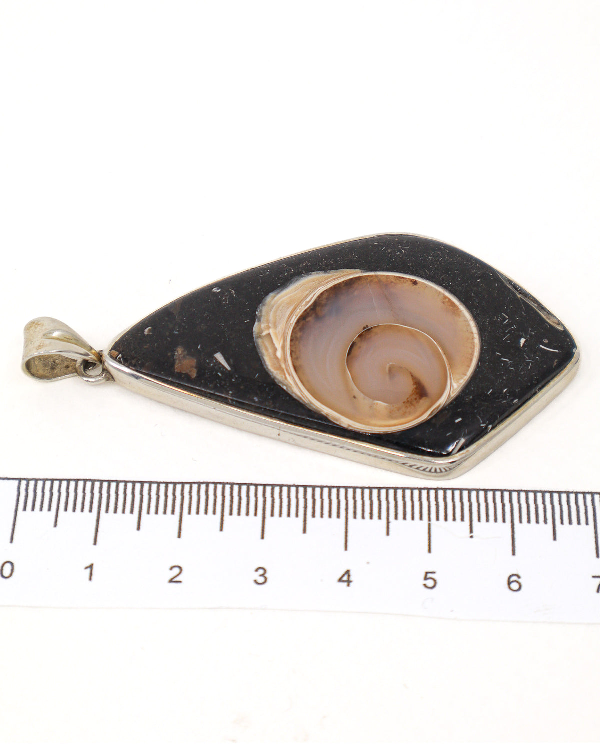 Turritella Agate Fossil Silver Pendant 7.4cm – The Ancient Spiral | Ancestral Wisdom & Grounding