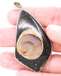 Large Turritella Agate fossil sterling silver pendant 7.4cm with ancient spiral gastropod fossil in dark matrix set in .925 silver.