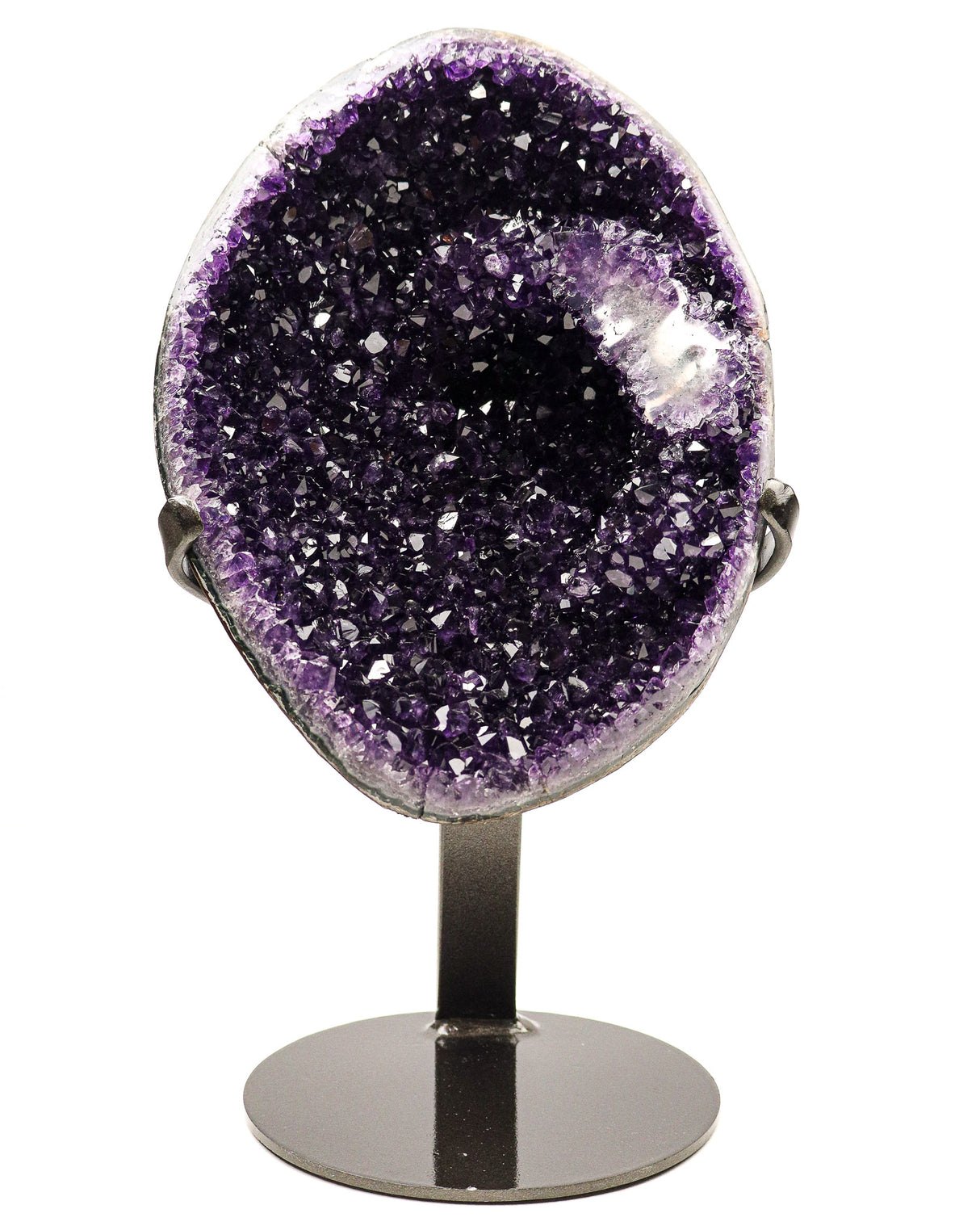 Large Uruguayan amethyst druzy cluster on stand with deep purple crystals and natural stalactite formation, 3.1kg statement piece.