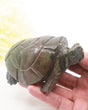 Large Verdite turtle crystal carving 693g with natural green brown and burgundy mineral colouring, hand-carved 13.5cm stone turtle.