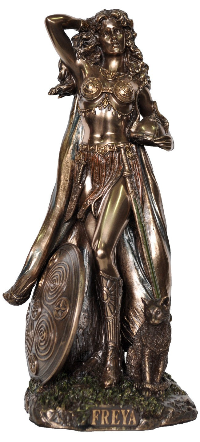 "Freya bronze statue – Norse Goddess of Love, Beauty and War, symbol of magic, strength and divine feminine power"