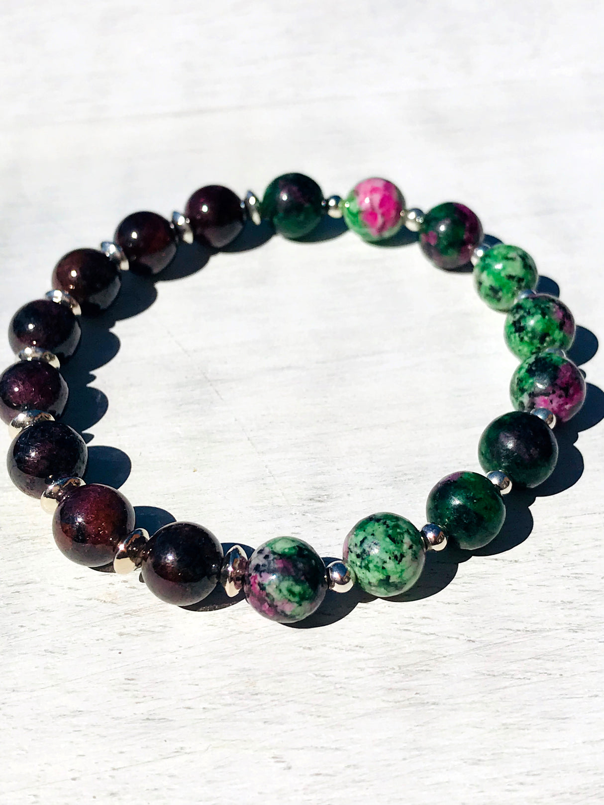 Garent & Ruby Zoisite Sterling Silver Bracelet