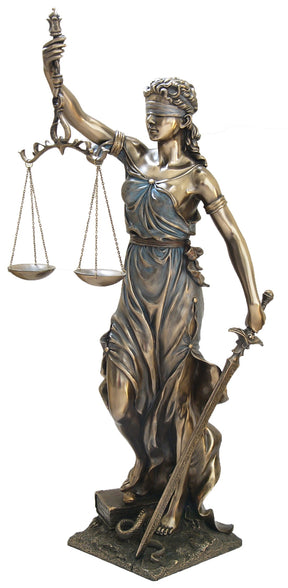 Bronze Lady Justice statue with scales, sword and blindfold – 72cm tall