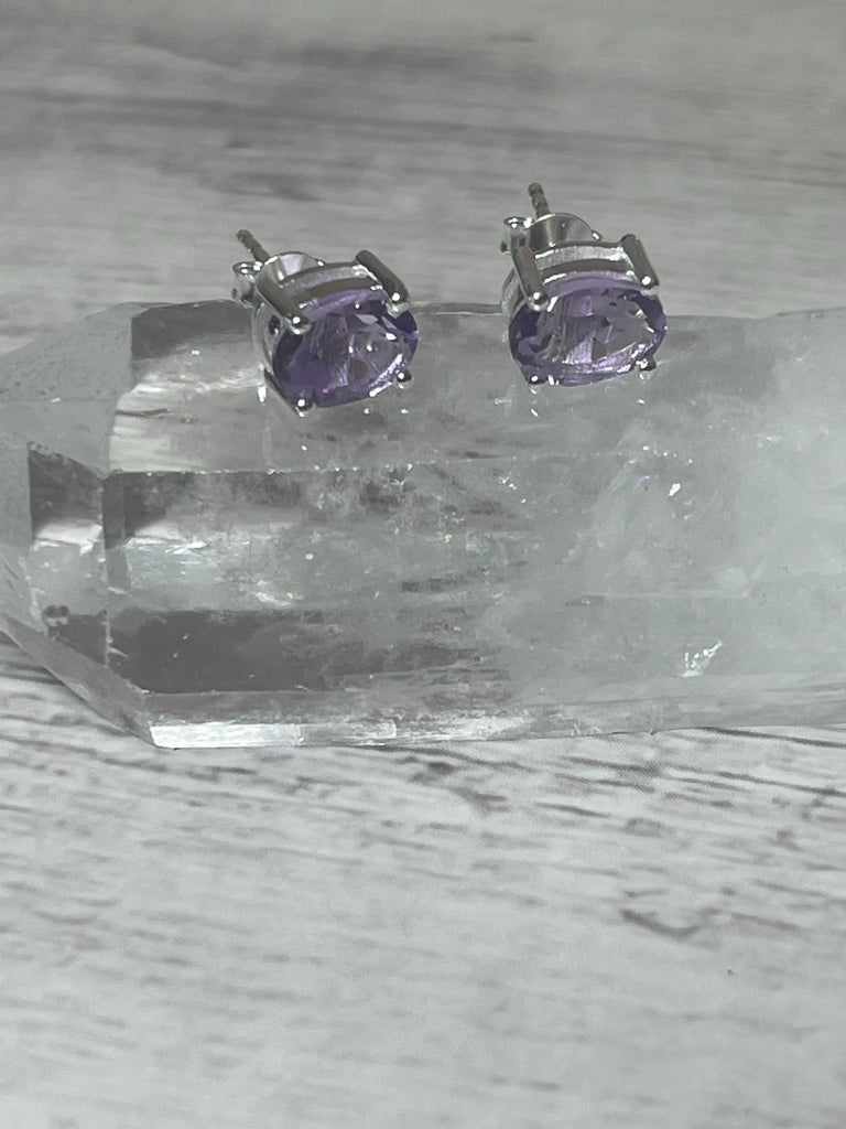 Amethyst Stud Silver Earrings - Intuition and Protection