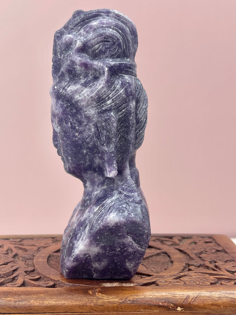 Lepidolite Goddess Kuan Yin Carving 404g - Balance. Calming.