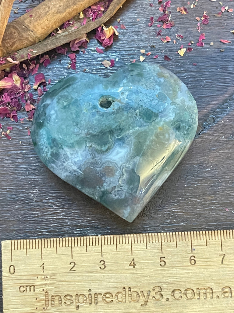 Moss Agate Puffy Heart #1 - Grounding. Connection to Nature.