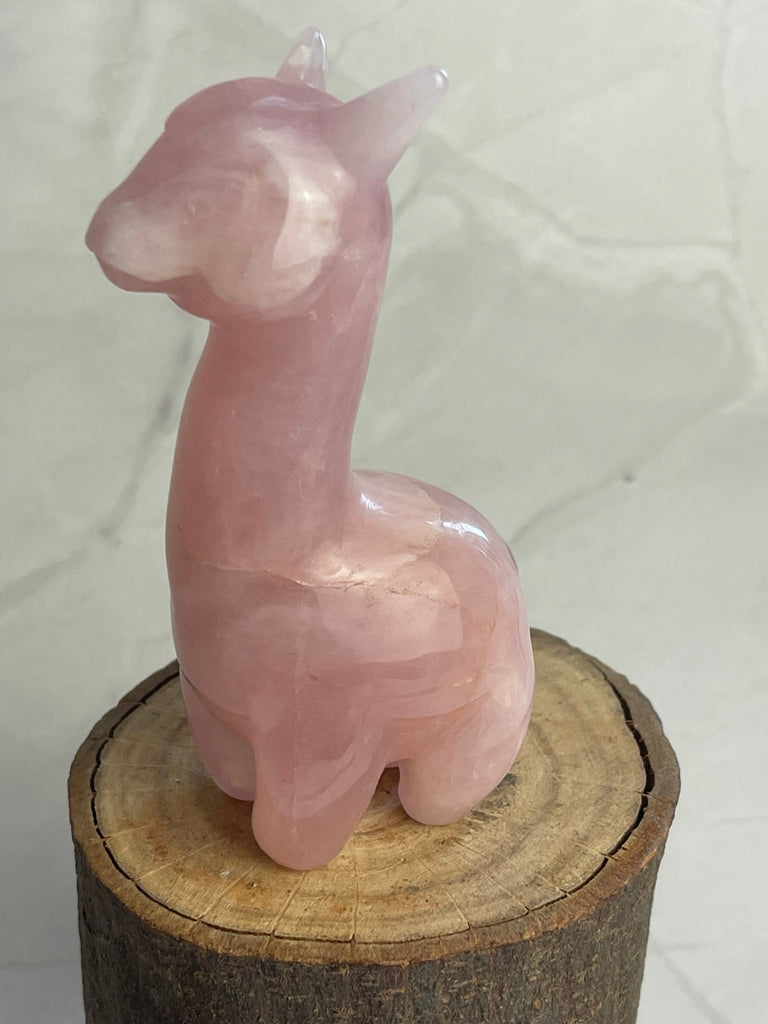 Rose Quartz Alpaca Carving - Love. Peace.