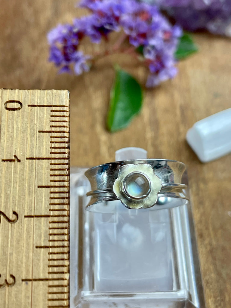 Sterling Silver Spinner Ring - Size 6 Fidget Ring - Moonstone Flower