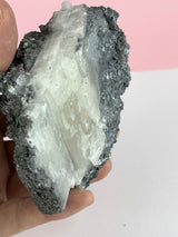 Galena sitting on top of a Fish Selenite 680g