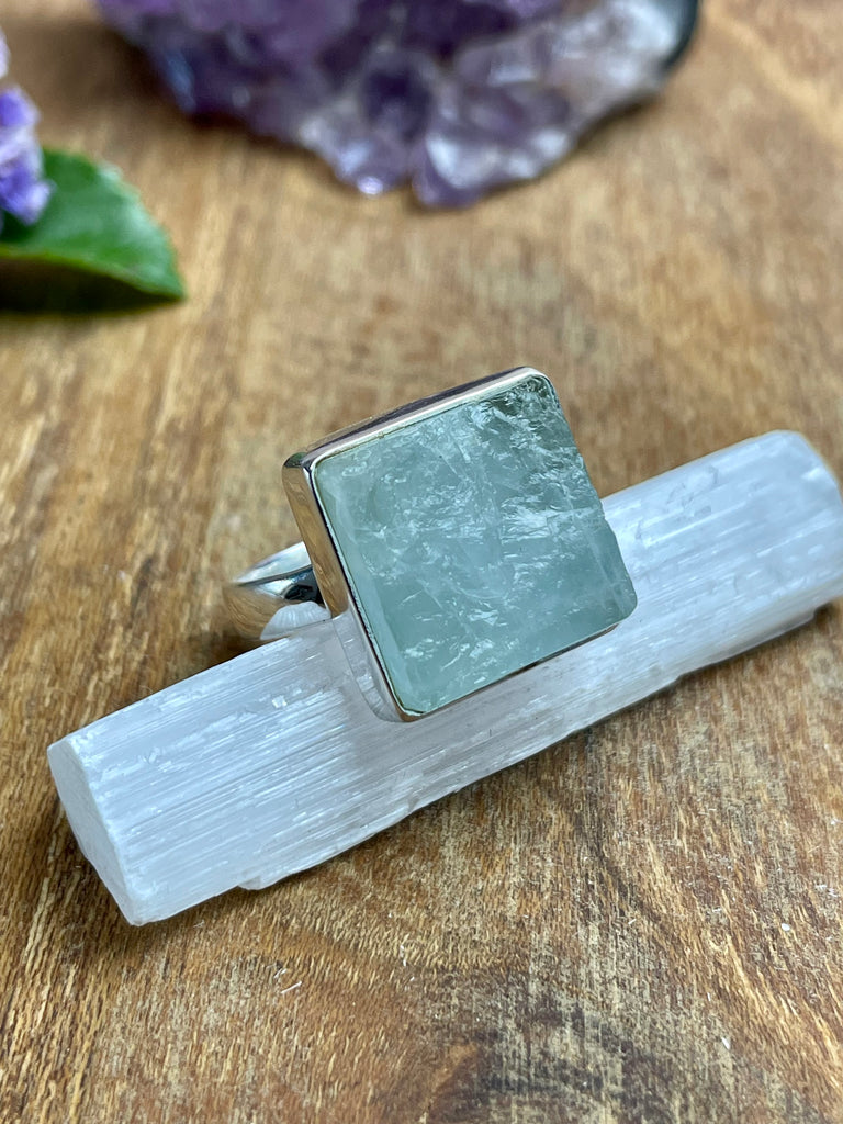 Aquamarine Rough Silver Ring Size 7 - Inner Peace. Communication.