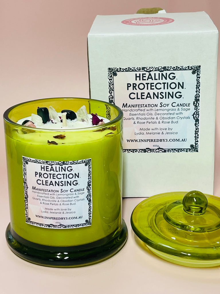 Manifestation Candle Large -  Healing. Protection. Cleansing. Lemongrass & Sage