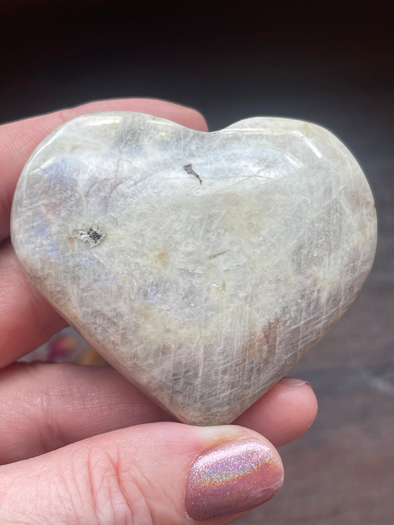 Moonstone Peach Heart with Blue Flashes #7 - New Beginnings. Travel Protection.