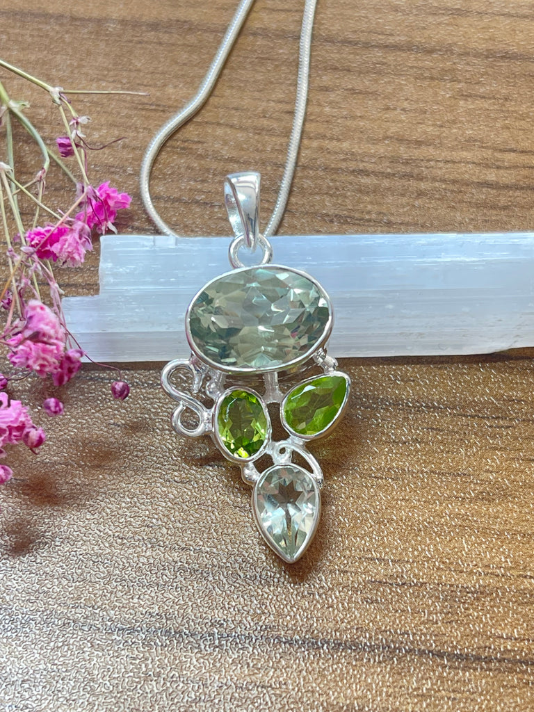 Green Amethyst & Peridot Pendant & Chain - Intuition. Protection.
