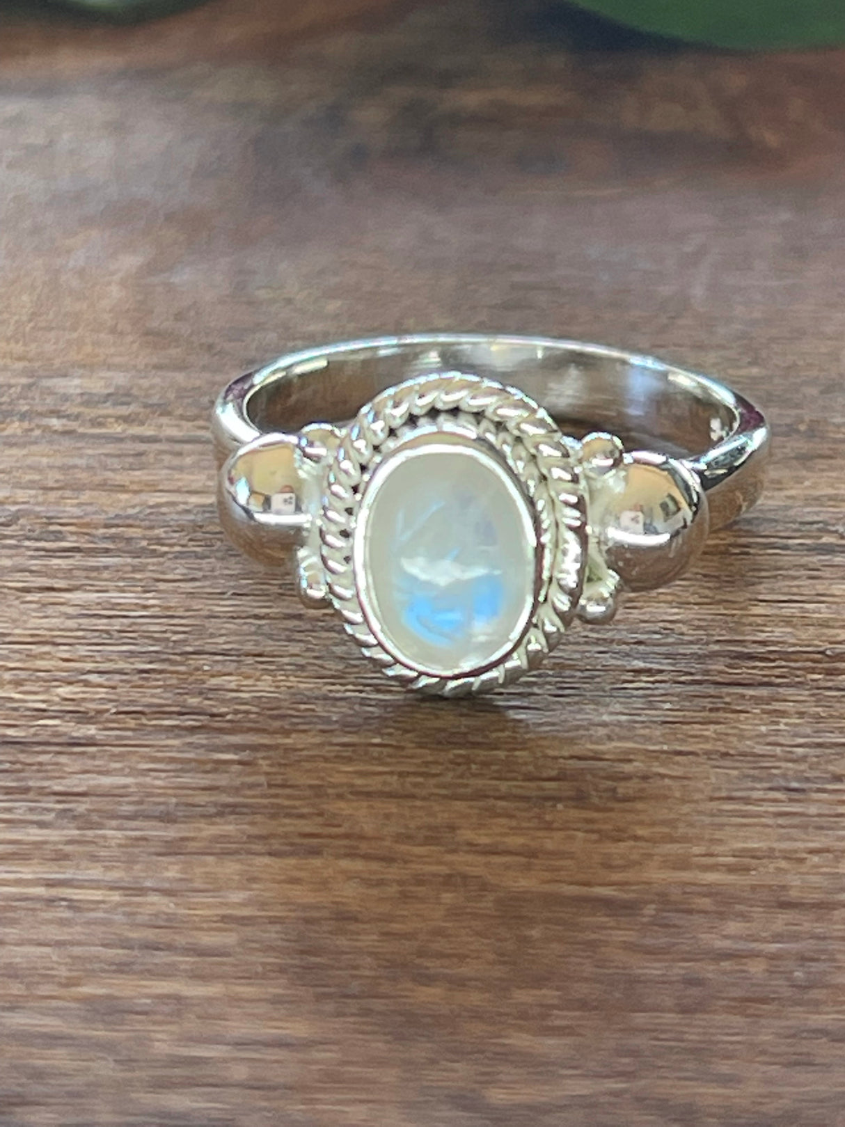 Moonstone Rainbow Silver Ring Size 6 - Inner Peace & New Beginnings
