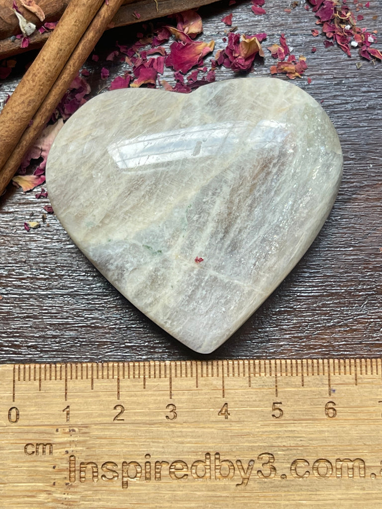 Moonstone Peach Heart with Blue Flashes #6 - New Beginnings. Travel Protection.