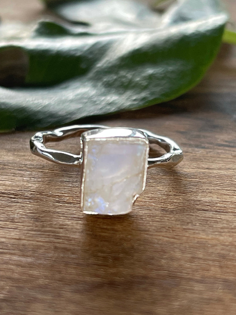 Rainbow Moonstone Rough Ring - Size 8 “My mind is open to new possibilities and opportunities”.