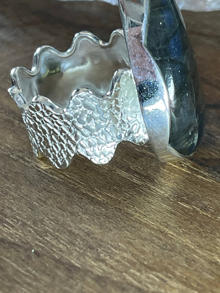 Labradorite Large Silver Ring Size 12 - Magic. Protection.