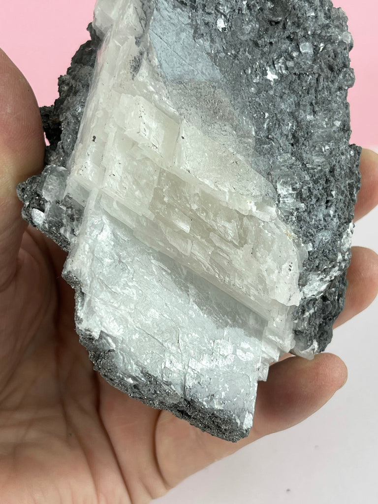 Galena sitting on top of a Fish Selenite 680g