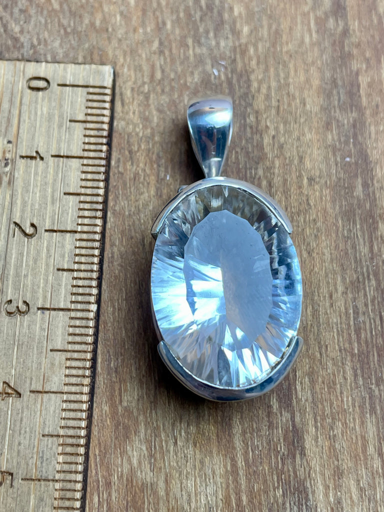 Clear Quartz Oval Faceted Chunky Silver Pendant & Chain - Master Healer. High Vibrational.