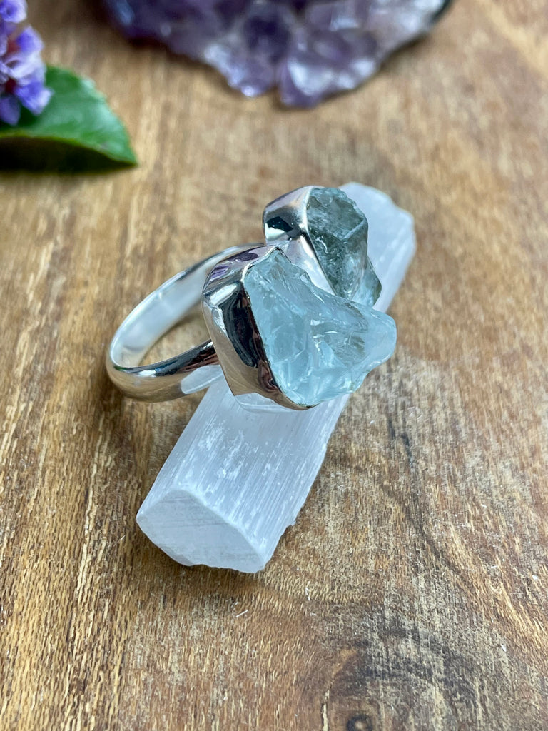 Aquamarine Rough Silver Ring Size 8 - Inner Peace. Communication.
