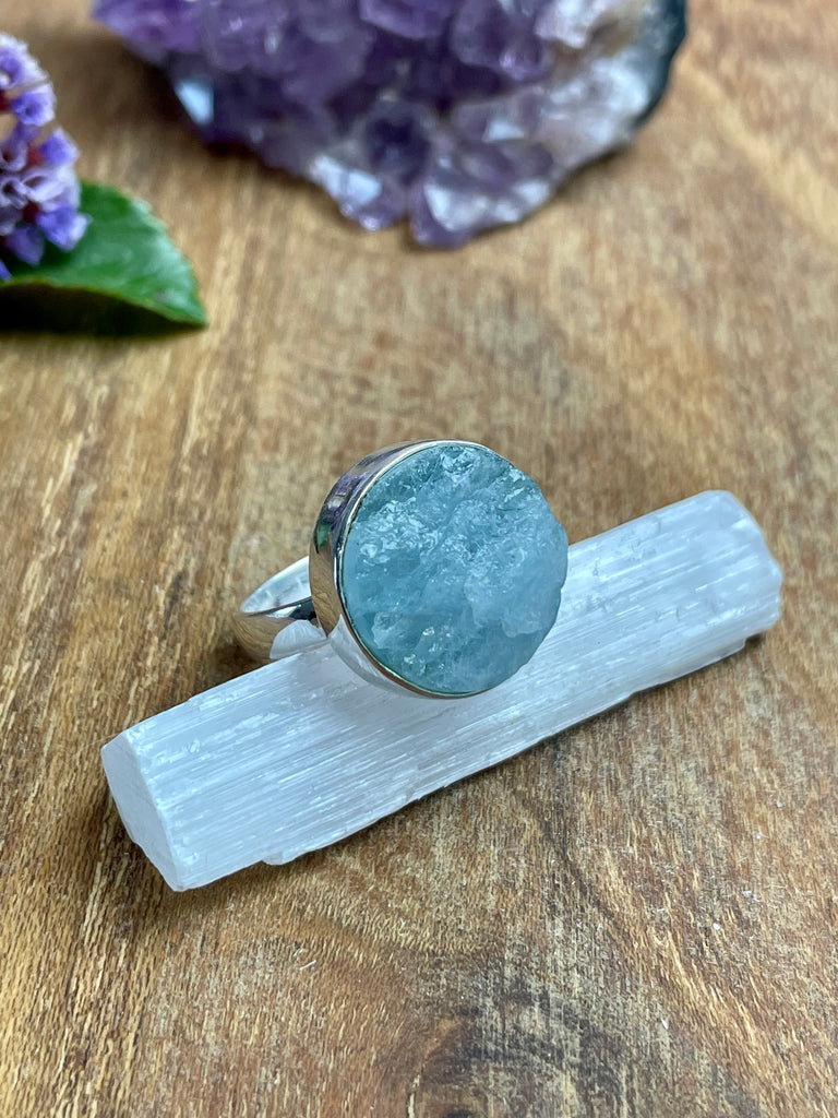 Aquamarine Rough Silver Ring Size 7 - Inner Peace. Communication.