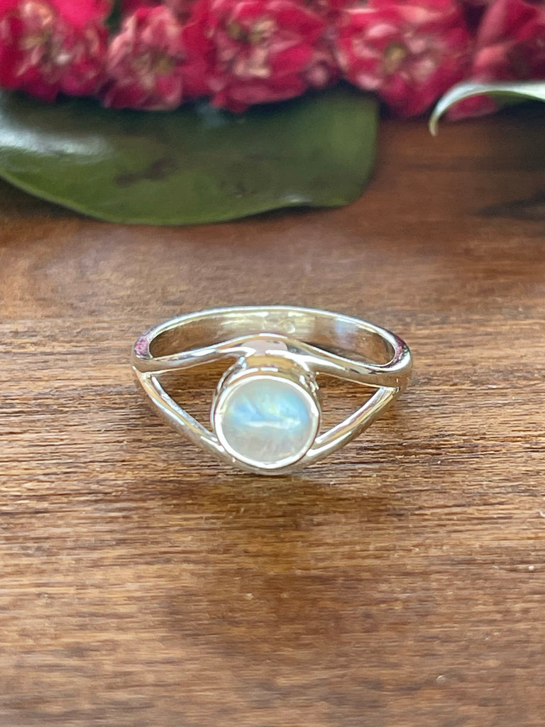 Moonstone Rainbow Silver Ring Size 6 - Inner Peace & New Beginnings