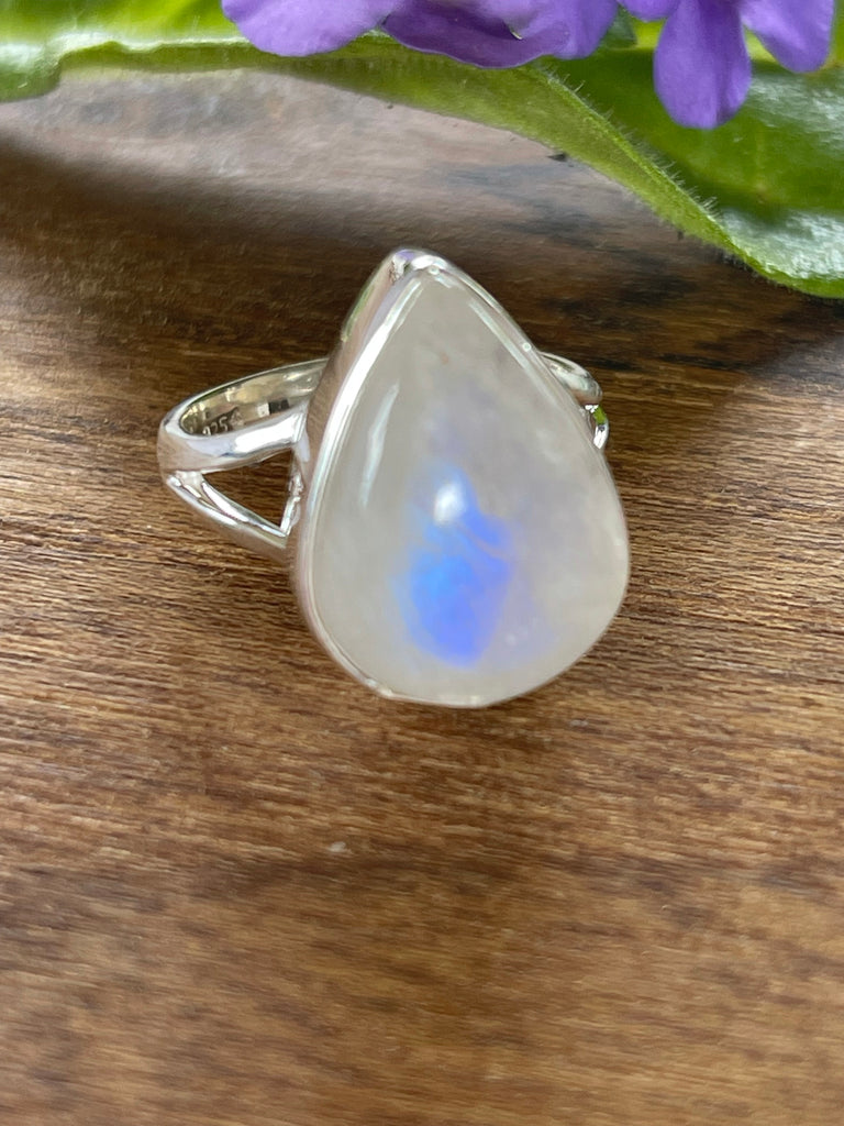 Moonstone Rainbow Silver Ring Size 7 - Inner Peace & New Beginnings