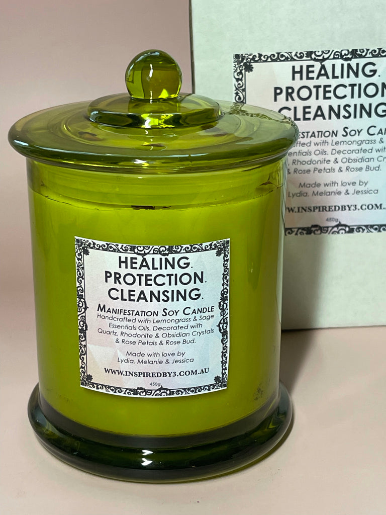 Manifestation Candle Large -  Healing. Protection. Cleansing. Lemongrass & Sage