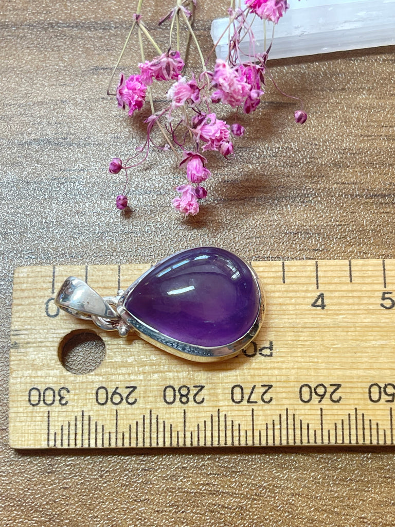 Amethyst Drop Silver Pendant - Intuition. Protection.