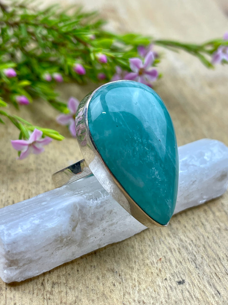 Amazonite Silver Ring Size 8 - Wealth. Soothing.