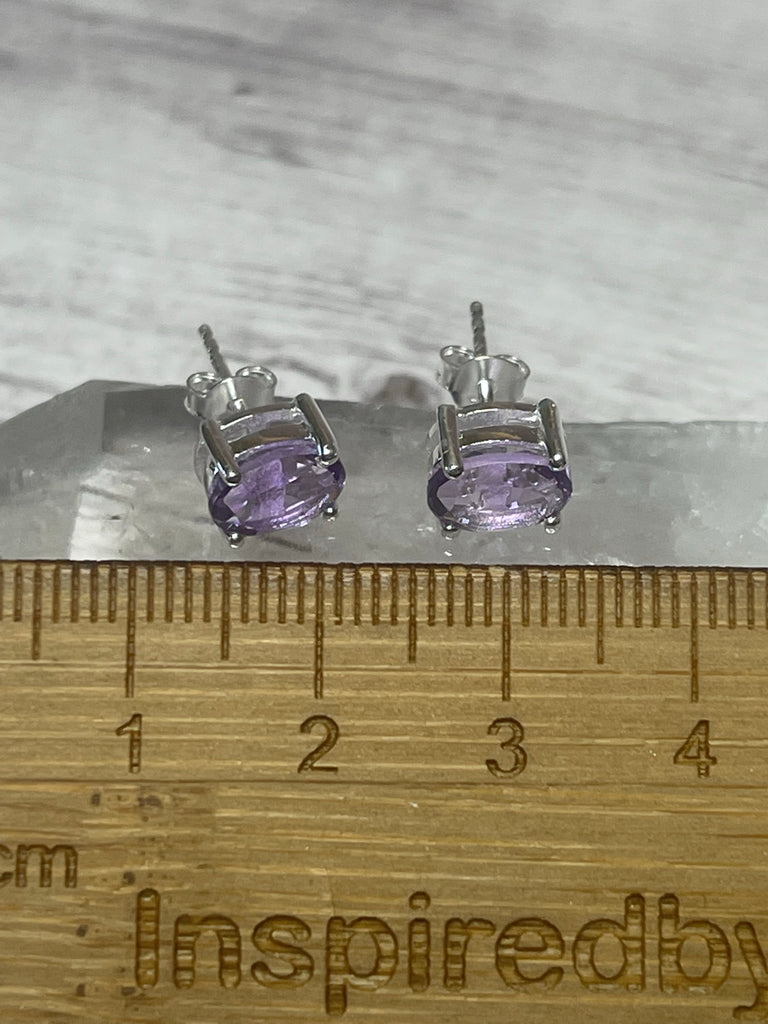Amethyst Stud Silver Earrings - Intuition and Protection