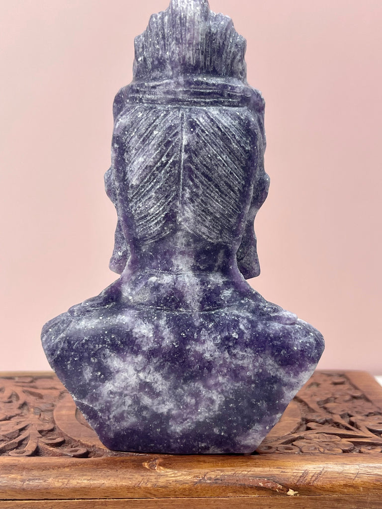 Lepidolite Goddess Kuan Yin Carving 404g - Balance. Calming.