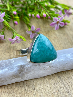 Amazonite Silver Ring Size 7 - Wealth. Soothing. 