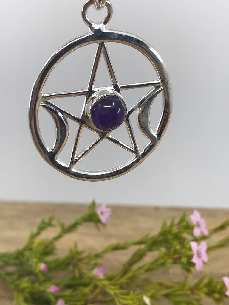 Amethyst Silver Pendant Pentacle & Chain Inspired By 3 Australia