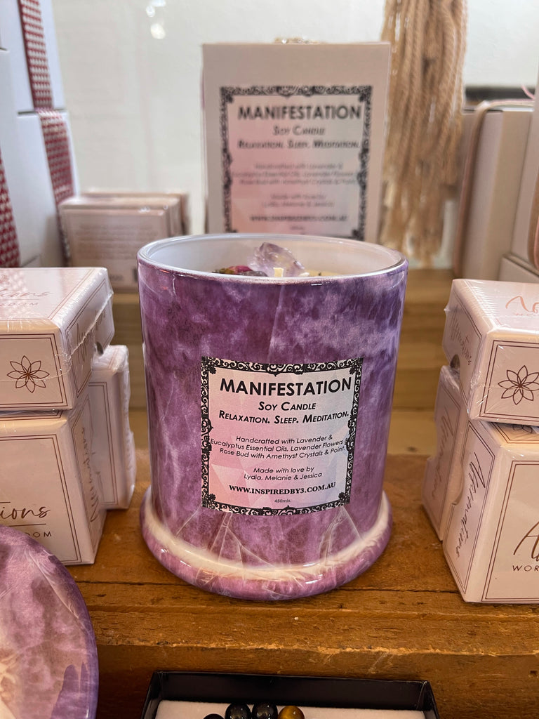 Manifestation Candle - Relaxation. Sleep. Meditation. Lavender & Eucalyptus Essential Oil