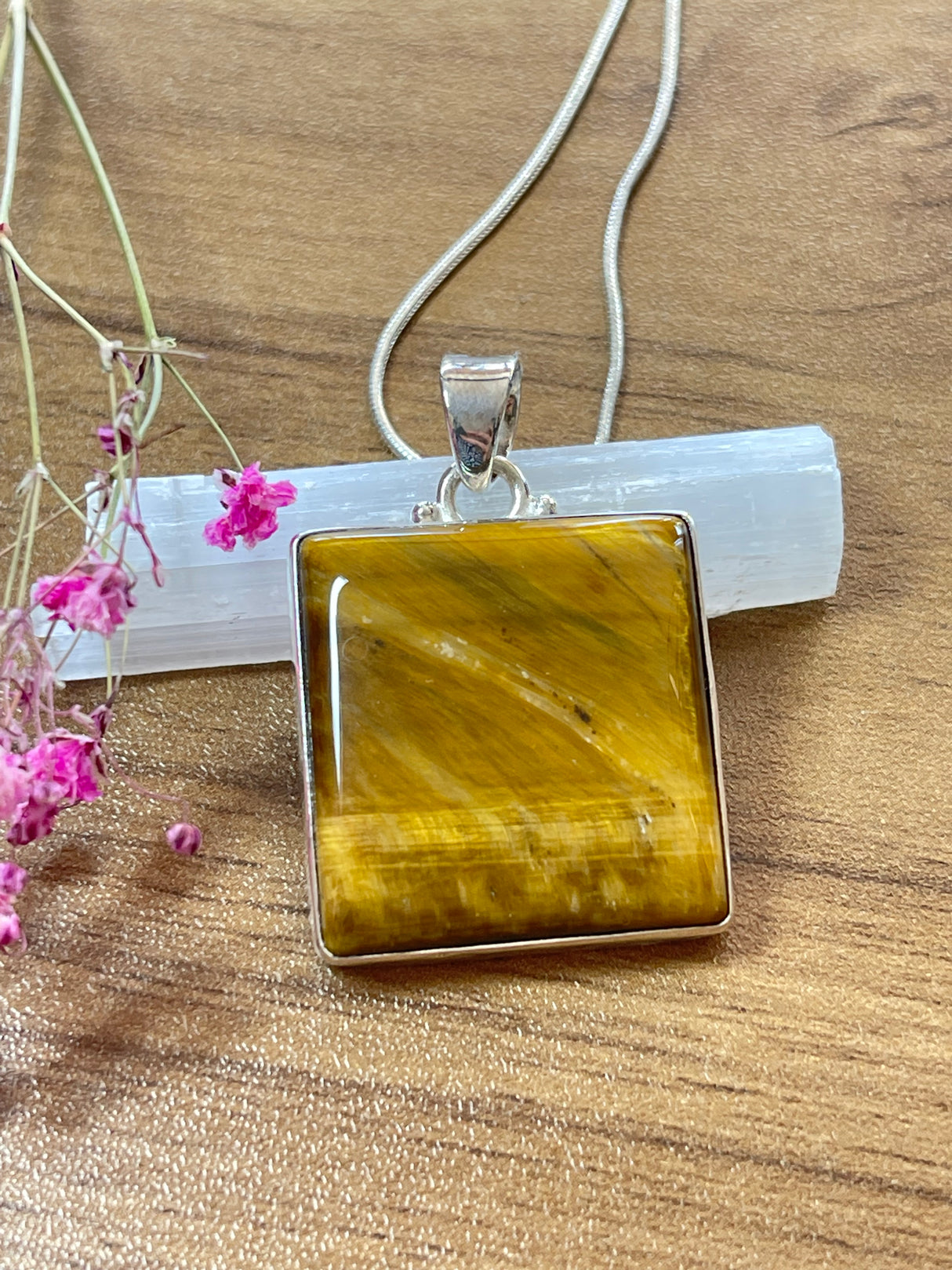 Tiger Eye Large Pendant & Chain  - "I have the strength to overcome challenges and setbacks."