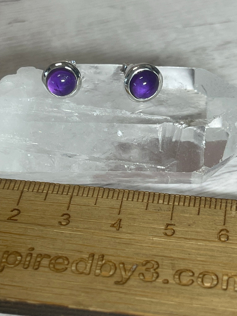 Amethyst Silver Stud Earrings - Intuition and Protection