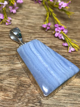 Blue Lace Agate Large Pendant - Calming. Thyroid.