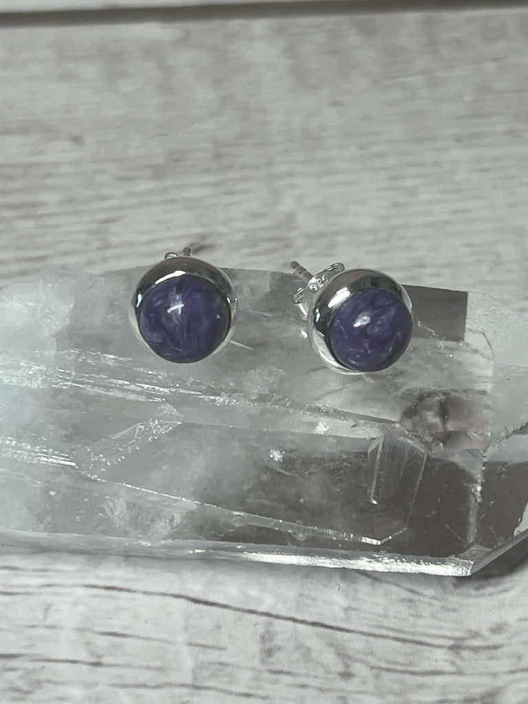 Charoite Silver Stud Earrings - Healing. Negativity. Protection.