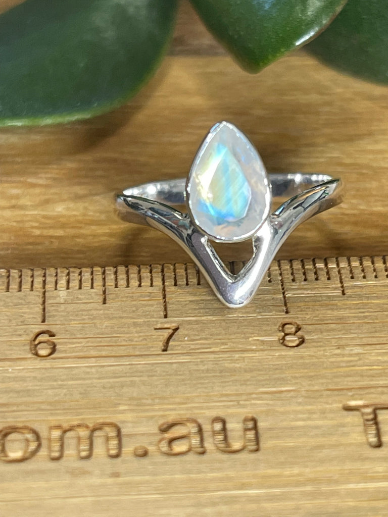 Rainbow Moonstone Silver Ring - Size 5