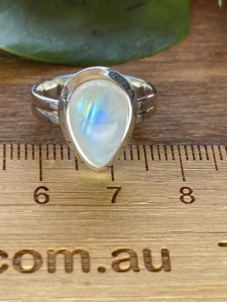 Moonstone Rainbow Silver Ring Size 6 - Inner Peace & New Beginnings