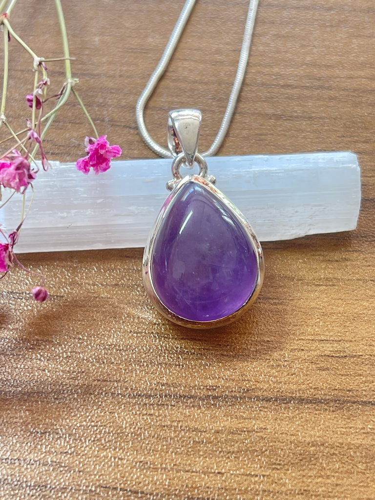 Amethyst Drop Silver Pendant - Intuition. Protection.
