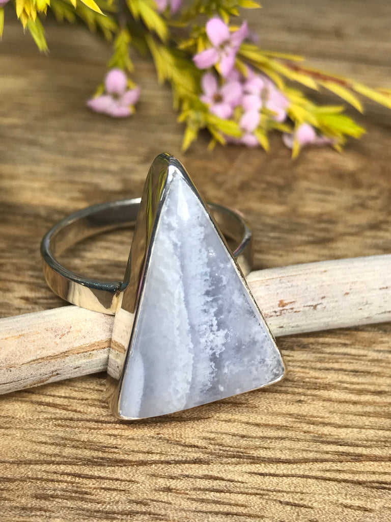 Blue Lace Agate Ring Size 10 - Calming. Thyroid.