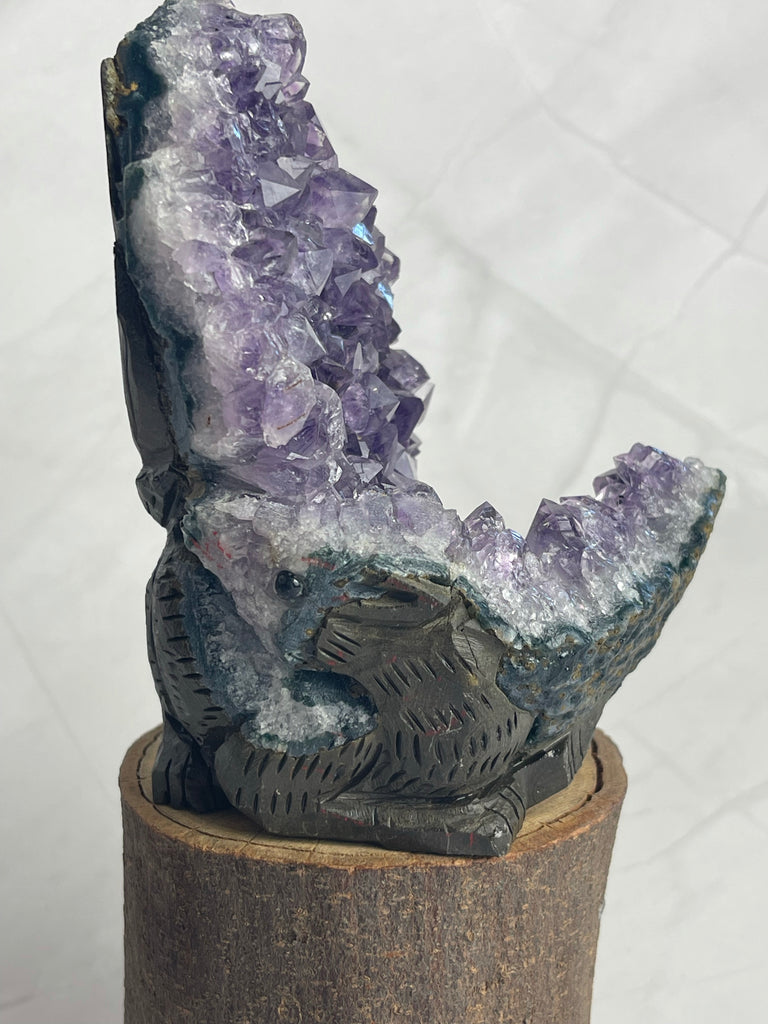 Amethyst Cluster with a Squirrel hand-carved into back