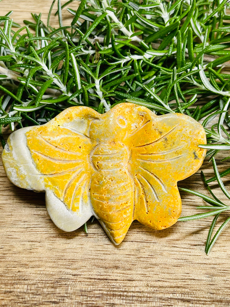 Bumble Bee Jasper Butterfly Carving - Joy. Vitality.