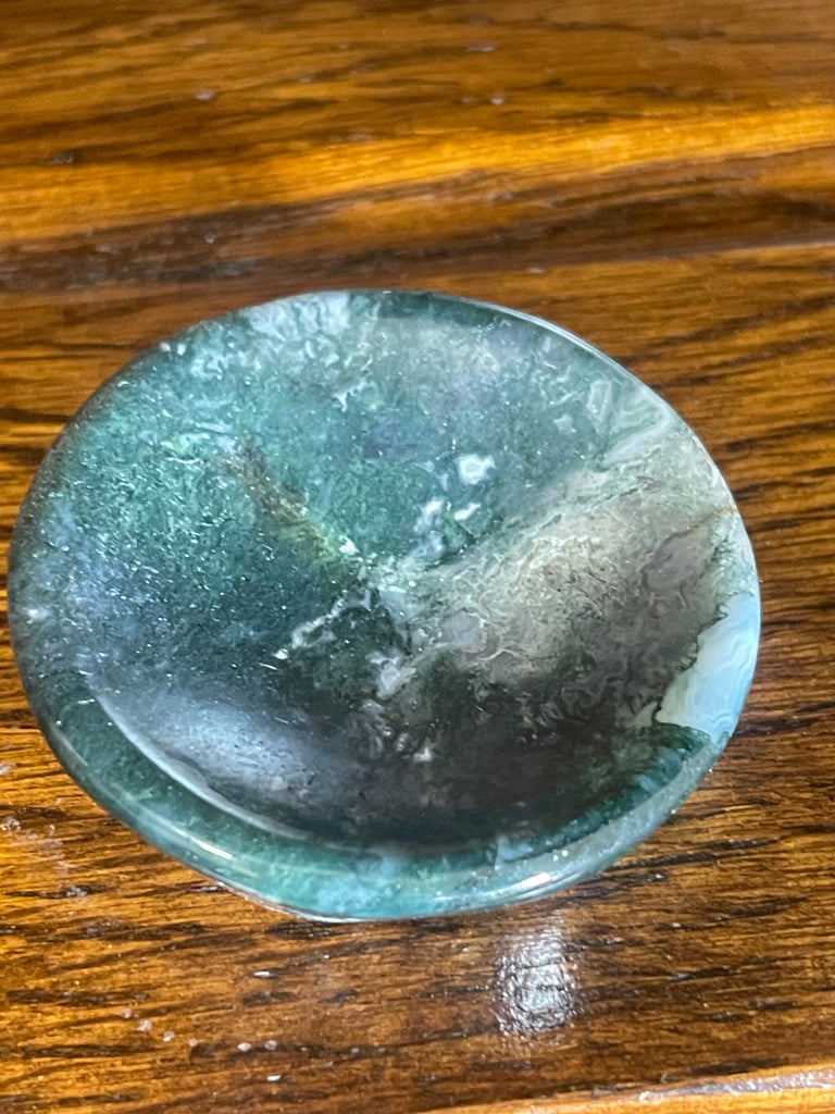 Moss Agate Sphere & Stand 433g 7cm - Grounding. Connection to Nature
