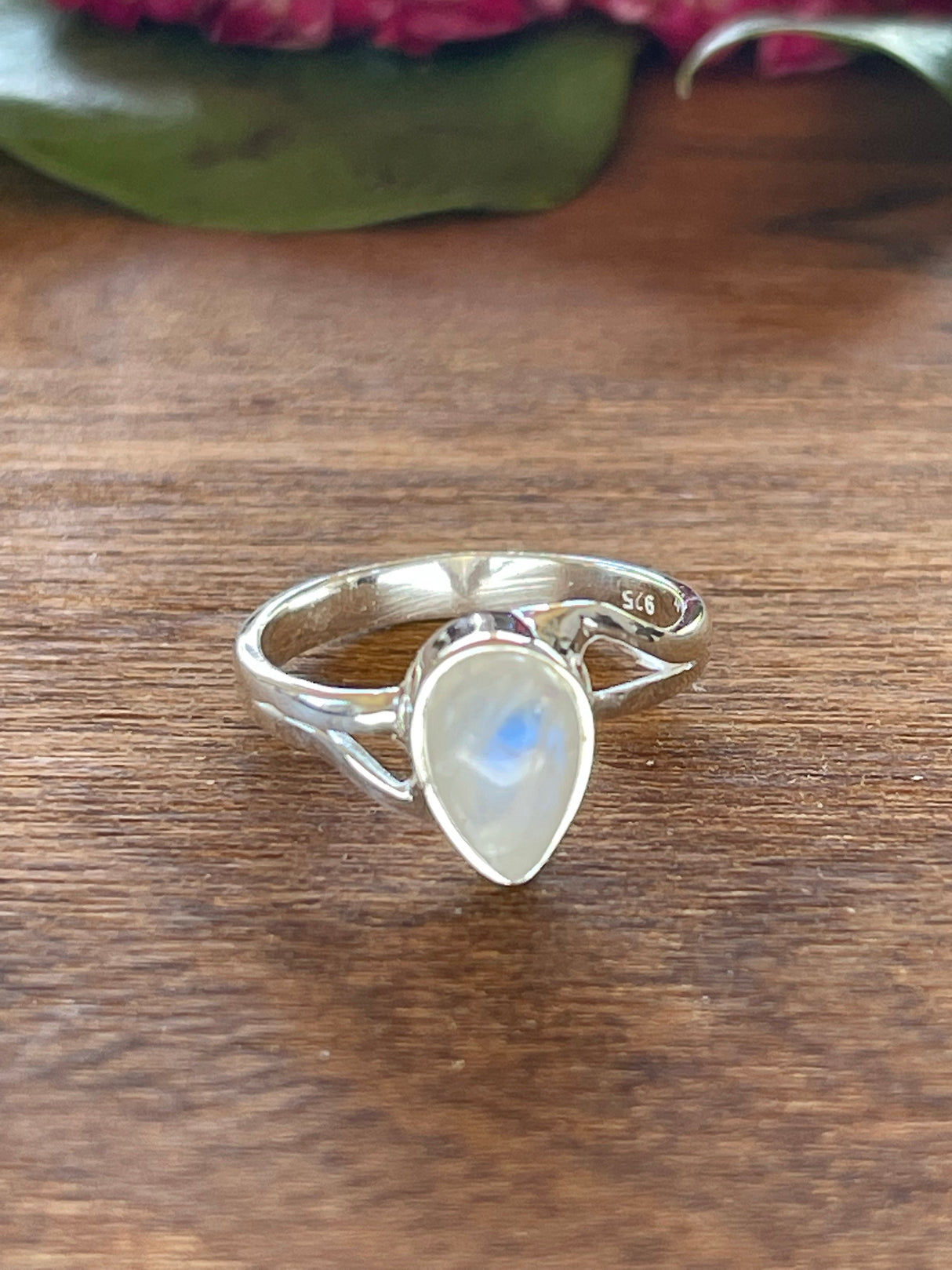 Moonstone Rainbow Silver Ring Size 6 - Inner Peace & New Beginnings