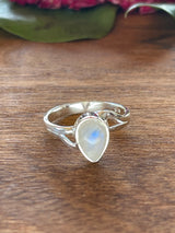 Moonstone Rainbow Silver Ring Size 6 - Inner Peace & New Beginnings